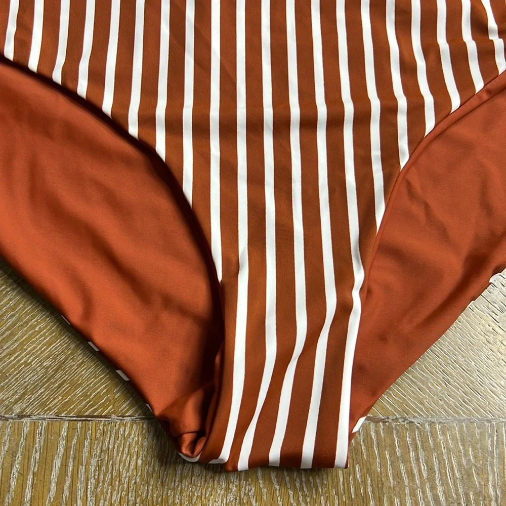 KORAL REEF Plus Size Low Rise Reversible Brown White Stripes Bikini Bottoms